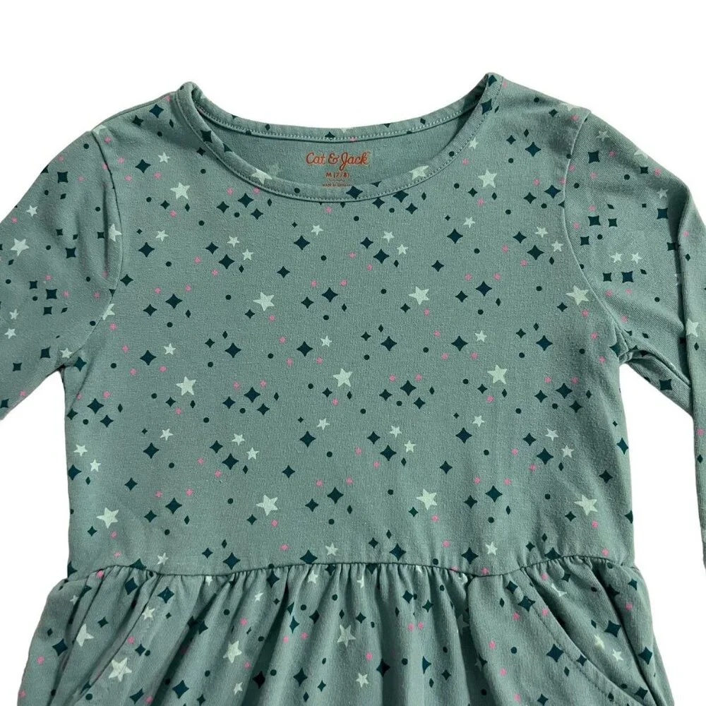 Cat & Jack M (7/8) Green Star Print Dress